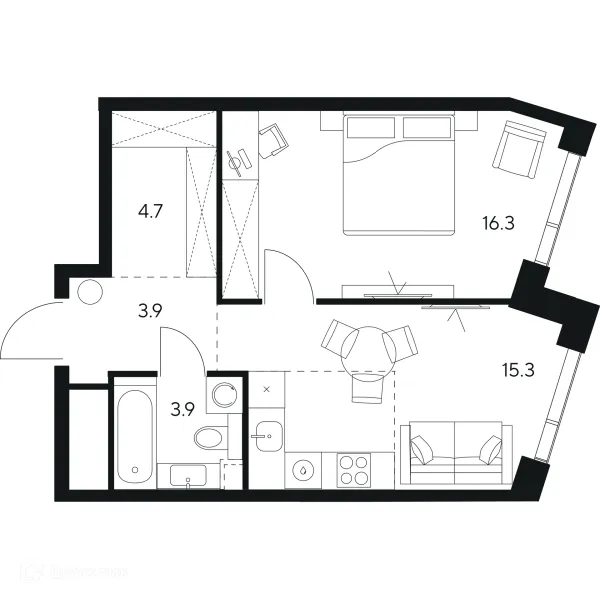 Планировка 1 комн. в Нексус от Аквилон