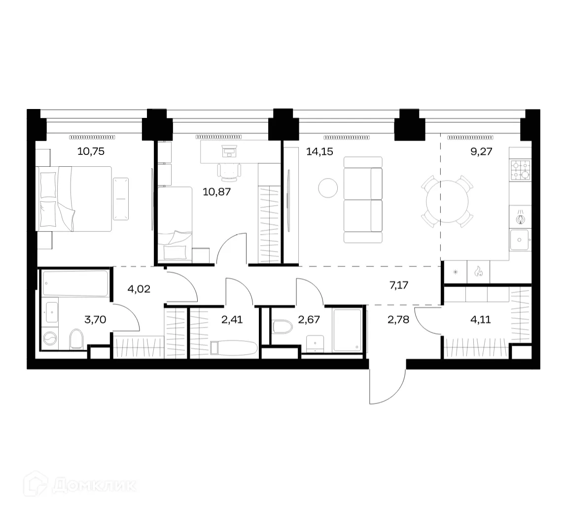 Планировка 2-комнатной квартиры 71.9 м² в ЖК NOVA (НОВА), г. Москва — фото 1