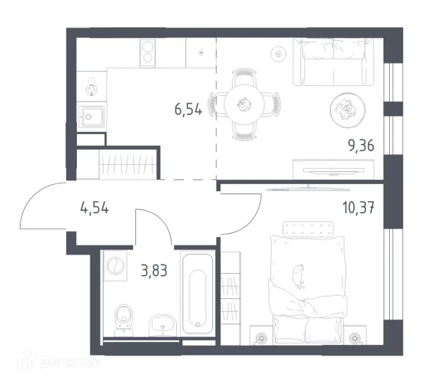 Планировка 1 комн. в ЖК  Остафьево