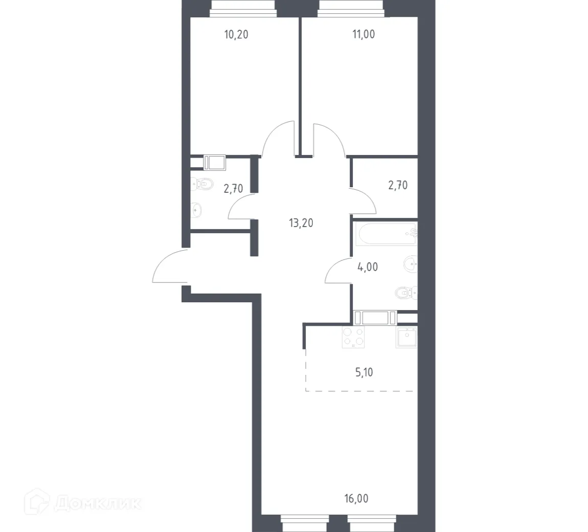 Планировка 2-комнатной квартиры 64.9 м² в ЖК Эко Бунино, г. Москва — фото 1