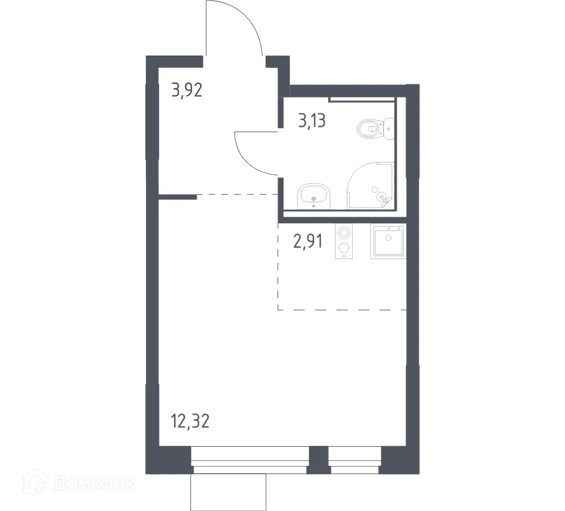 Планировка студии квартиры 22.28 м² в ЖК Молжаниново, г. Москва — фото 1