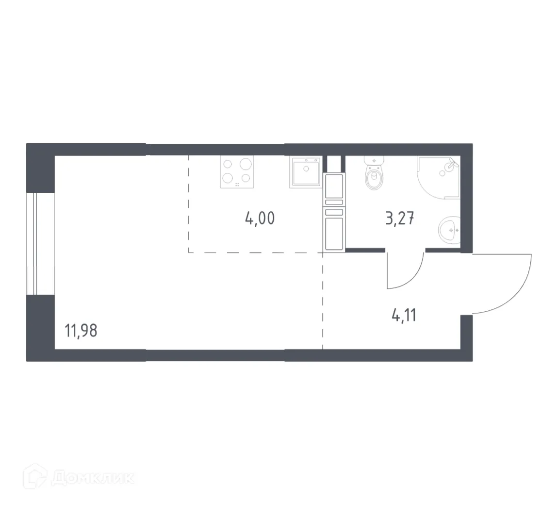 Планировка студии квартиры 23.36 м² в ЖК Цветочные поляны, г. Москва — фото 1