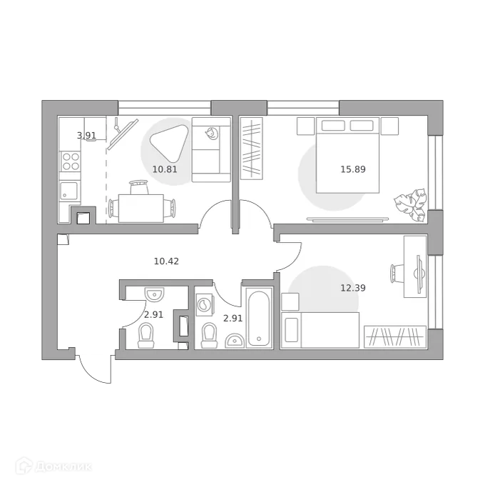 Планировка 3-комнатной квартиры 60.37 м² в ЖК Тринити, г. Москва — фото 1