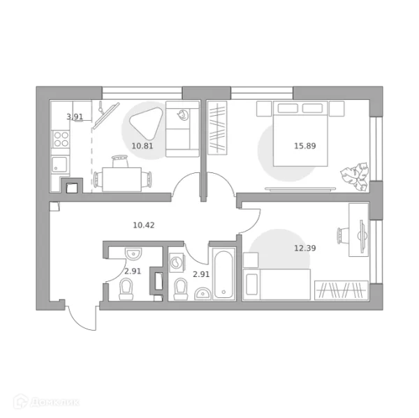 Планировка 3 комн. в ЖК Тринити