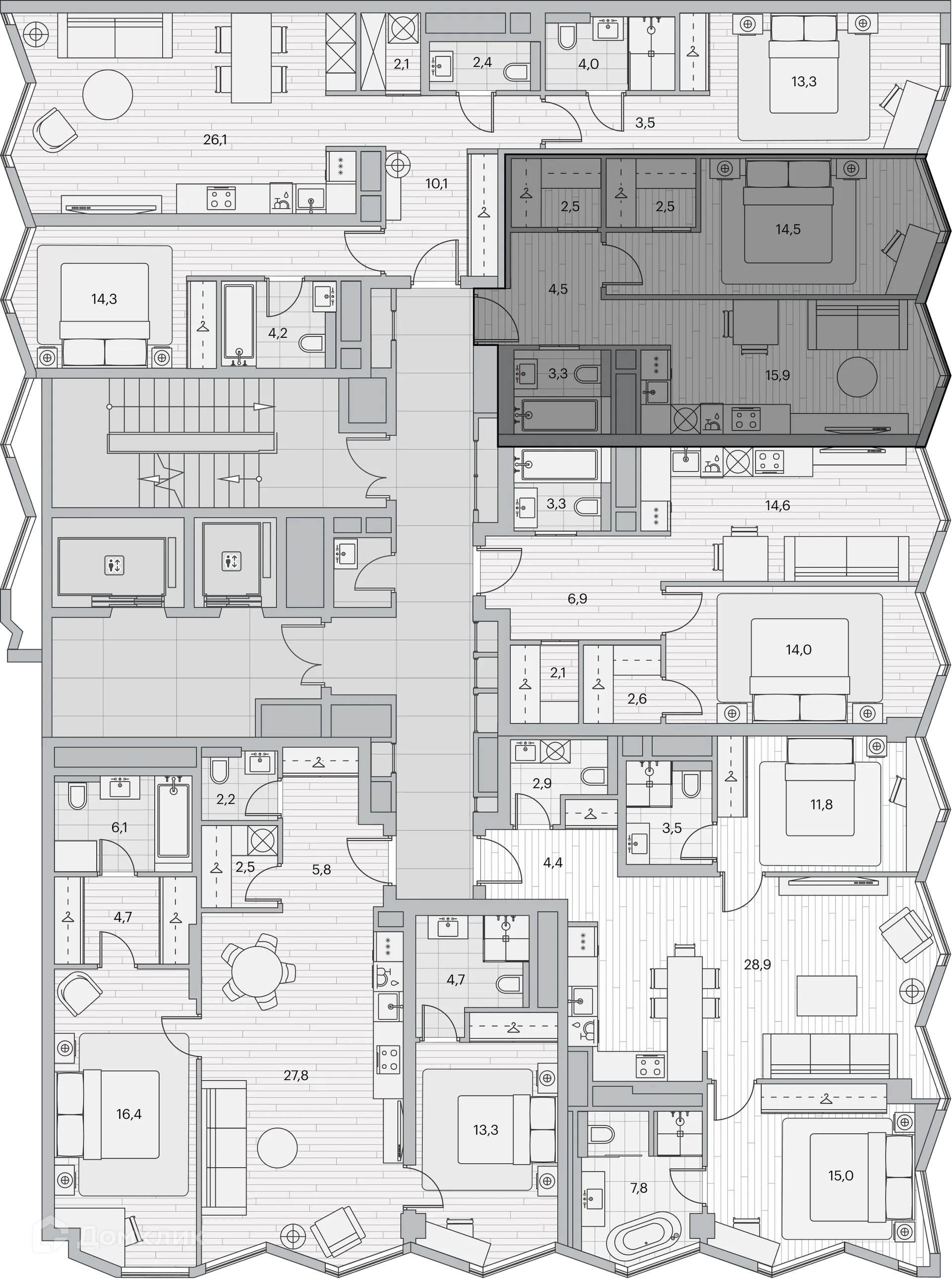 Планировка 1-комнатной квартиры 43.2 м² в ЖК Береговой-2, г. Москва — фото 2