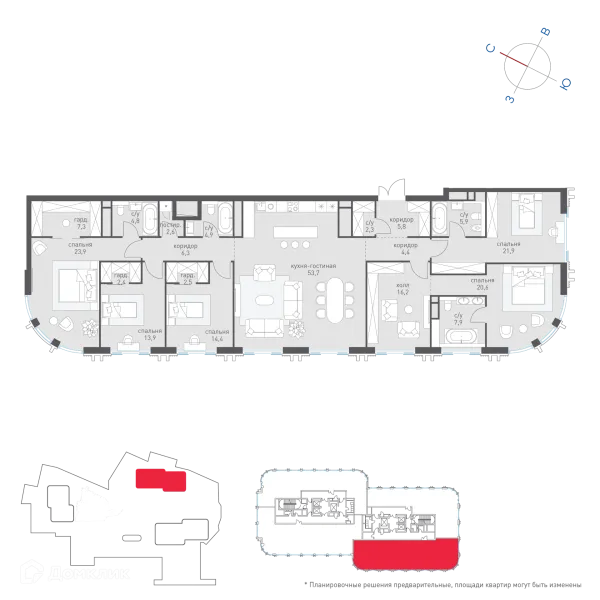Планировка 5 комн. в ЖК Татарская 35