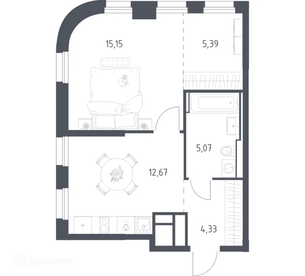 Планировка 1 комн. в ЖК Графика на воде