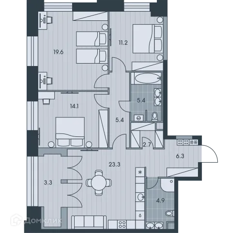 Планировка 4-комнатной квартиры 95.3 м² в ЖК Эвер, г. Москва — фото 1