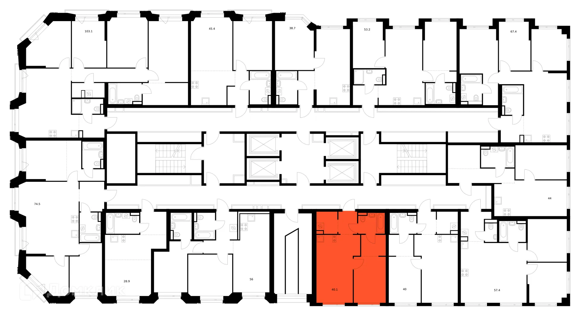 Планировка 1-комнатной квартиры 40.1 м² в ЖК Саларьево парк, г. Москва — фото 2