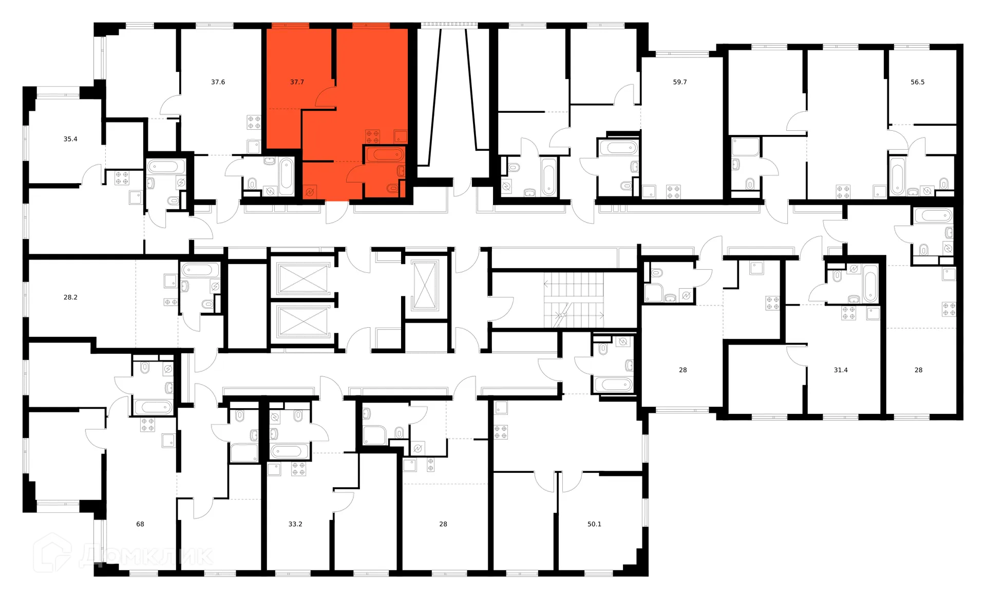 Планировка 1-комнатной квартиры 37.7 м² в ЖК Саларьево парк, г. Москва — фото 2