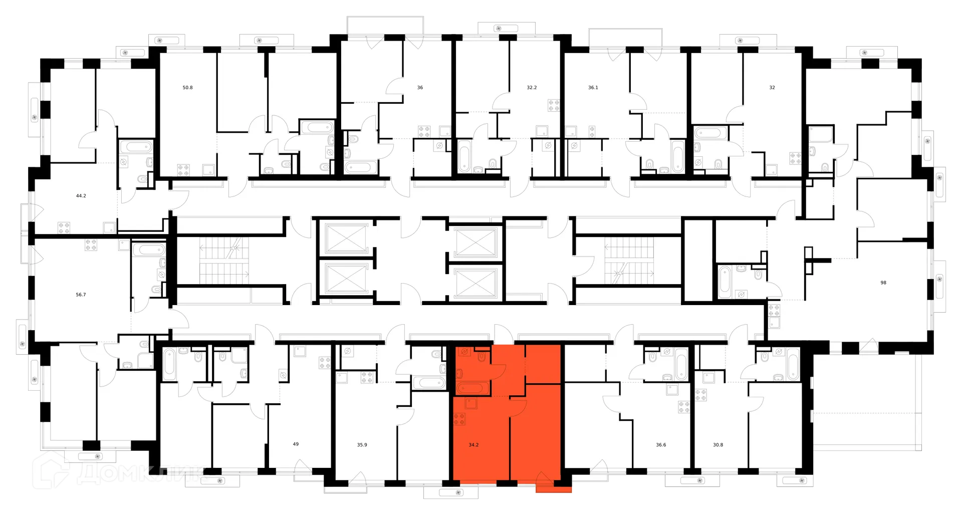 Планировка 1-комнатной квартиры 34.2 м² в ЖК Саларьево парк, г. Москва — фото 2