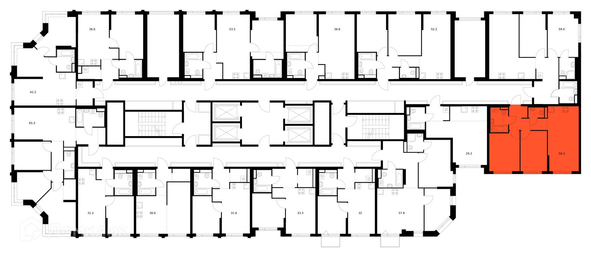 Планировка 2-комнатной квартиры 50.3 м² в ЖК Саларьево парк, г. Москва — фото 2