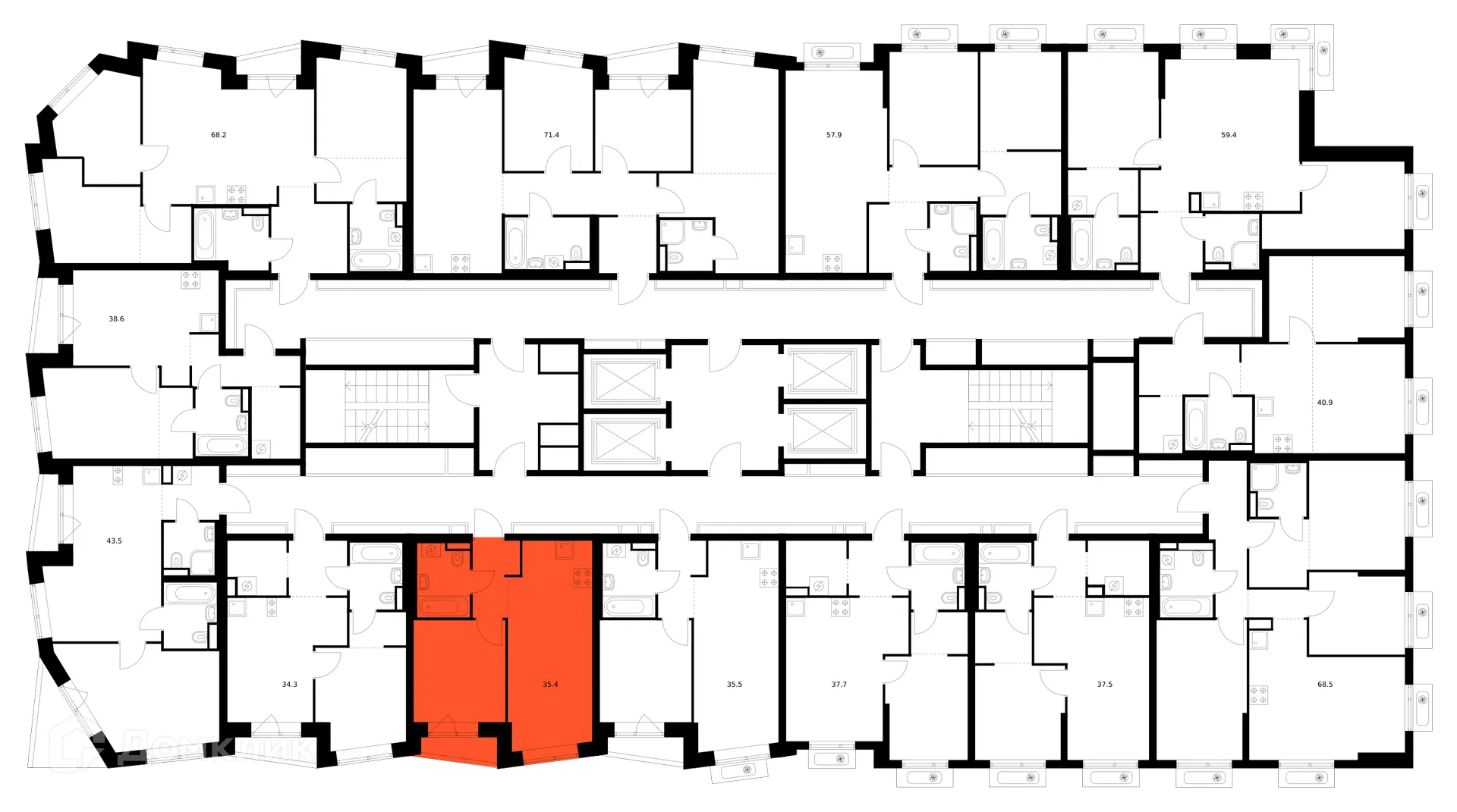 Планировка 1-комнатной квартиры 35.4 м² в ЖК Саларьево парк, г. Москва — фото 2