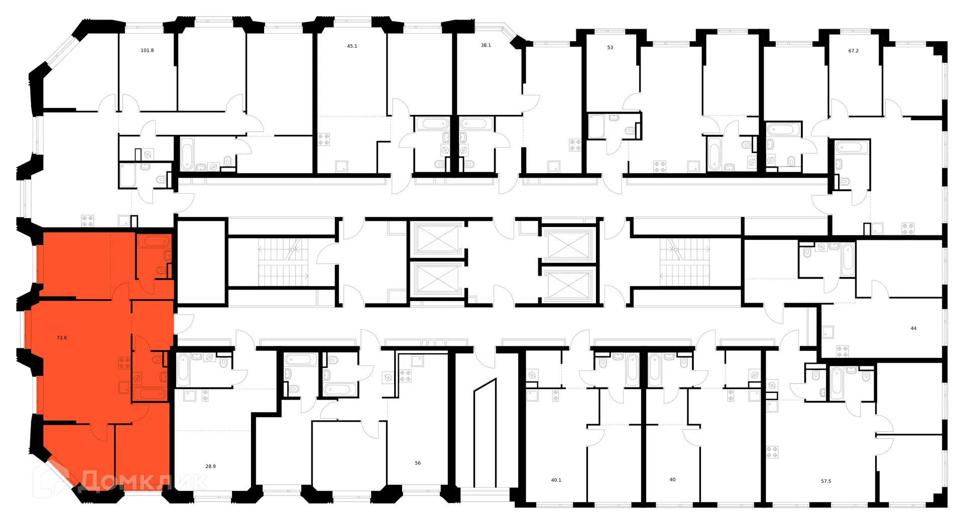 Планировка 3-комнатной квартиры 73.6 м² в ЖК Саларьево парк, г. Москва — фото 2
