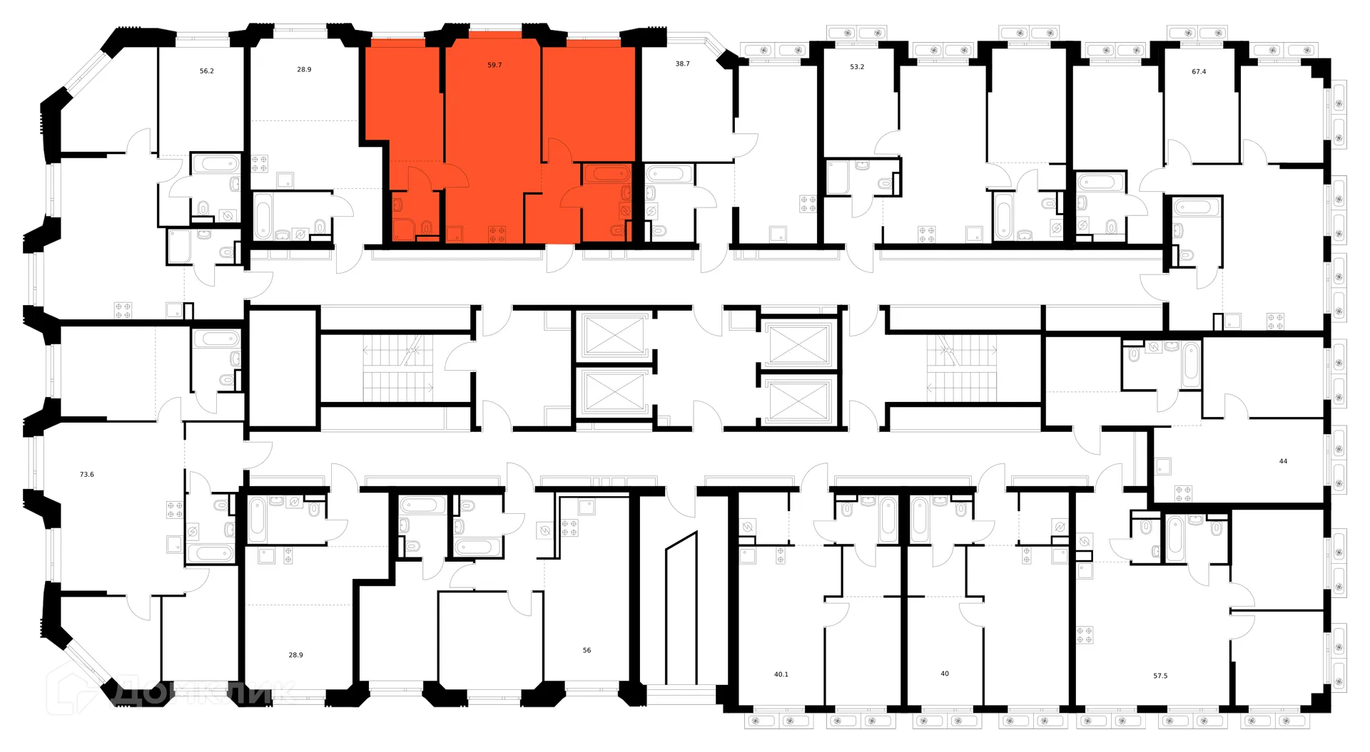 Планировка 2-комнатной квартиры 59.7 м² в ЖК Саларьево парк, г. Москва — фото 2