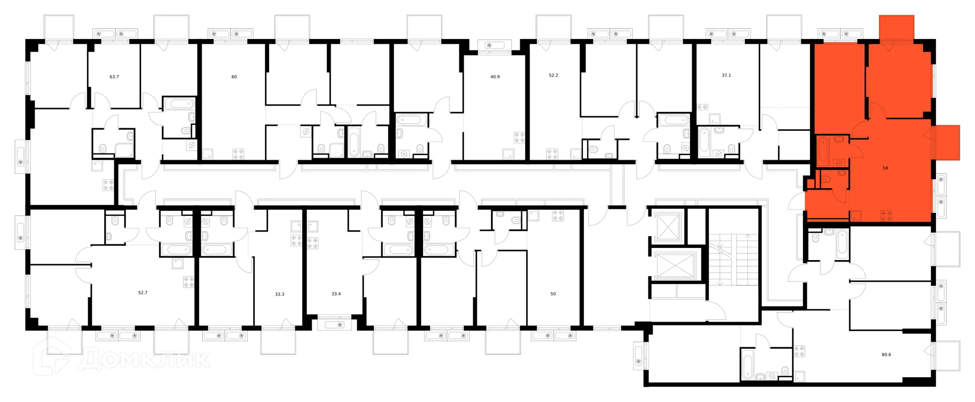 Планировка 2-комнатной квартиры 58 м² в ЖК Саларьево парк, г. Москва — фото 2