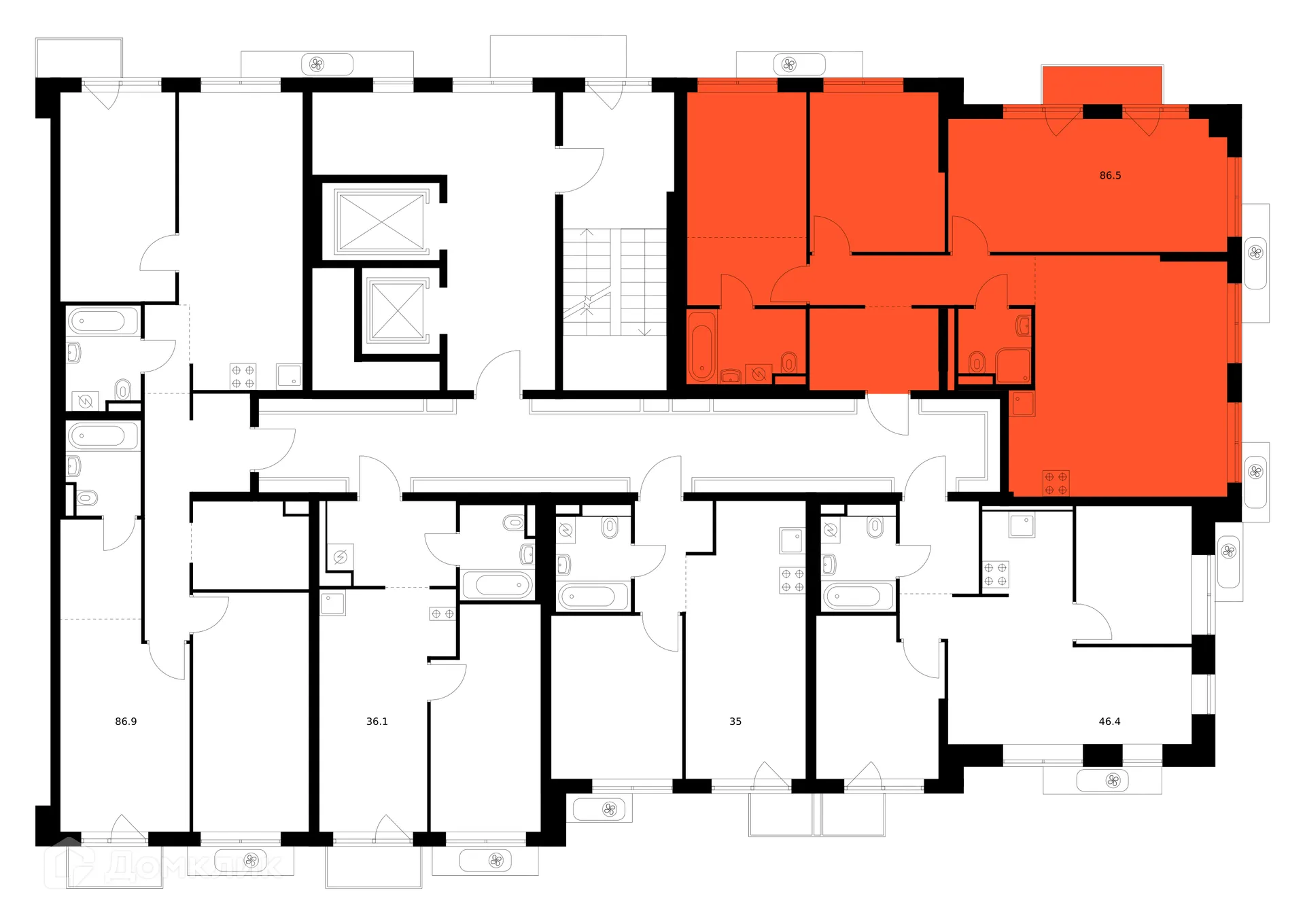 Планировка 3-комнатной квартиры 86.5 м² в ЖК Саларьево парк, г. Москва — фото 2