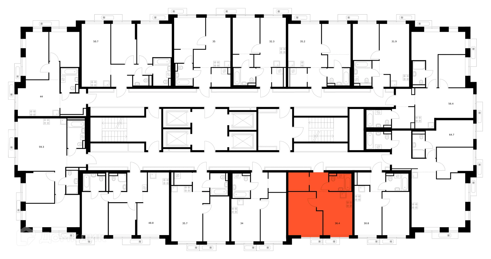 Планировка 1-комнатной квартиры 36.4 м² в ЖК Саларьево парк, г. Москва — фото 2