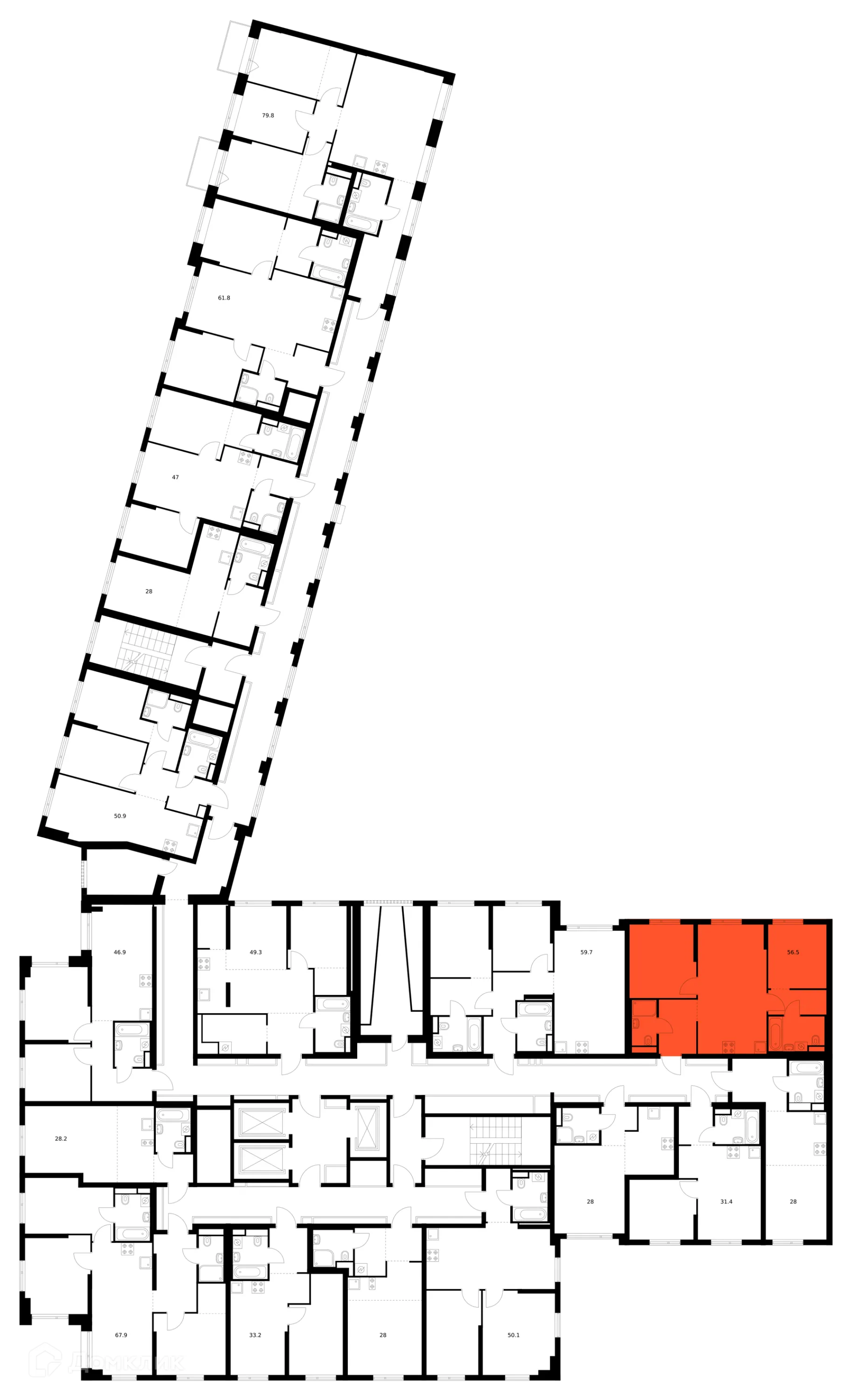 Планировка 2-комнатной квартиры 56.5 м² в ЖК Саларьево парк, г. Москва — фото 2