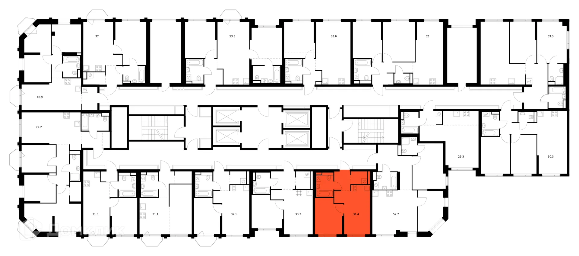 Планировка 1-комнатной квартиры 31.4 м² в ЖК Саларьево парк, г. Москва — фото 2