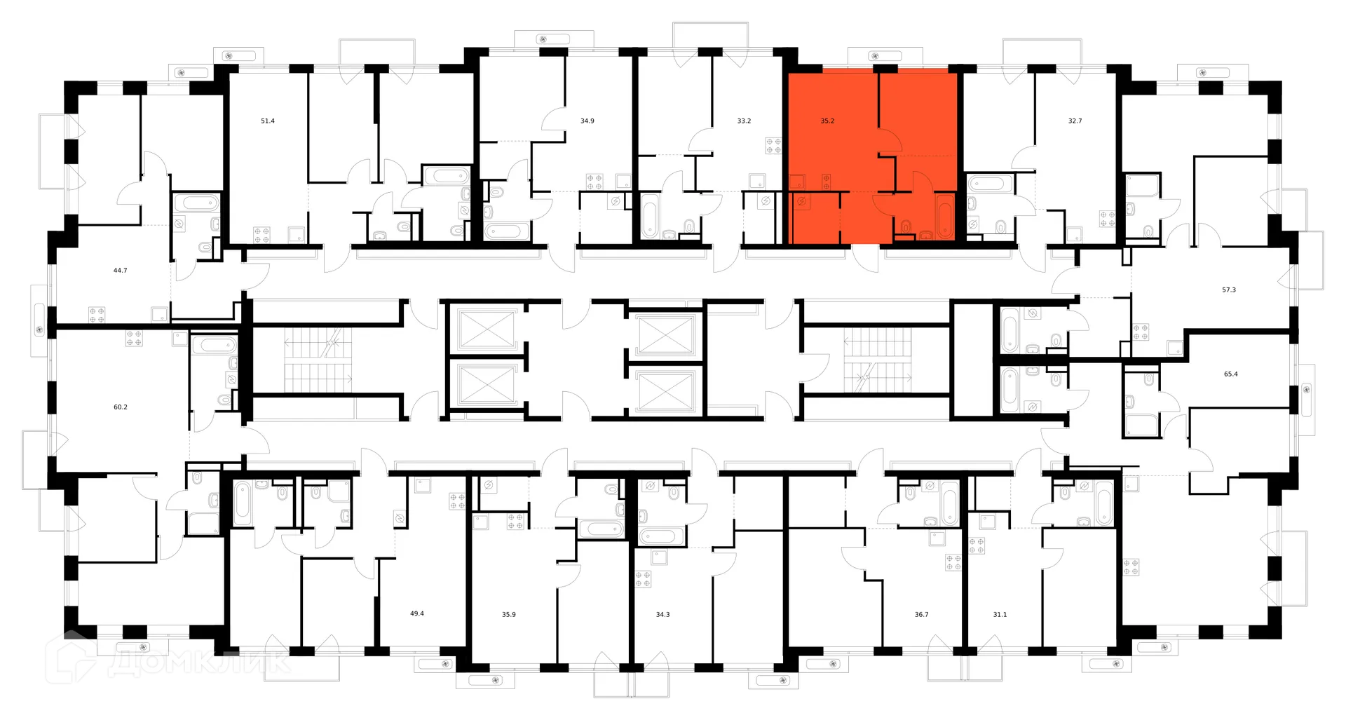 Планировка 1-комнатной квартиры 35.2 м² в ЖК Саларьево парк, г. Москва — фото 2
