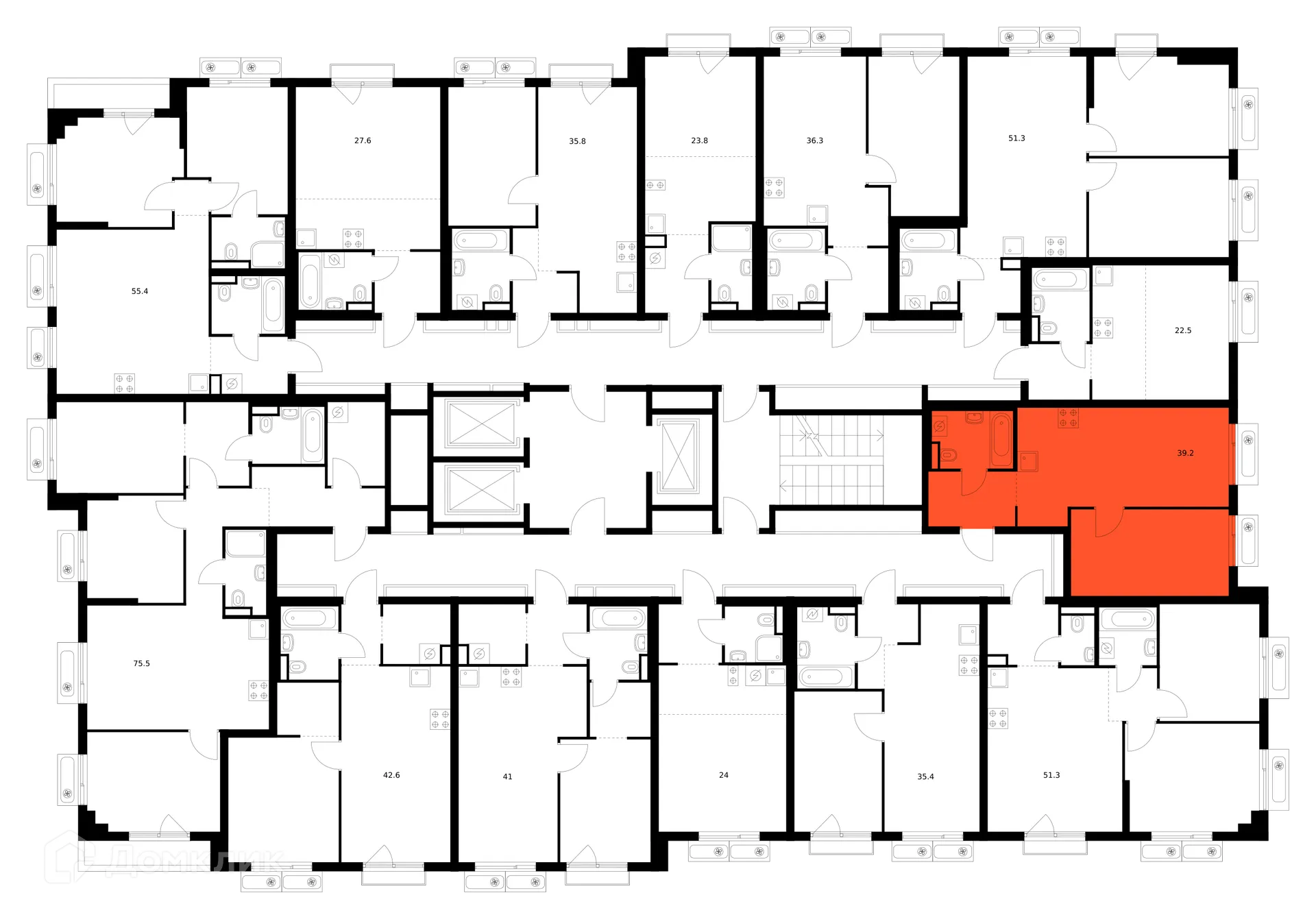 Планировка 1-комнатной квартиры 39.2 м² в ЖК Саларьево парк, г. Москва — фото 2