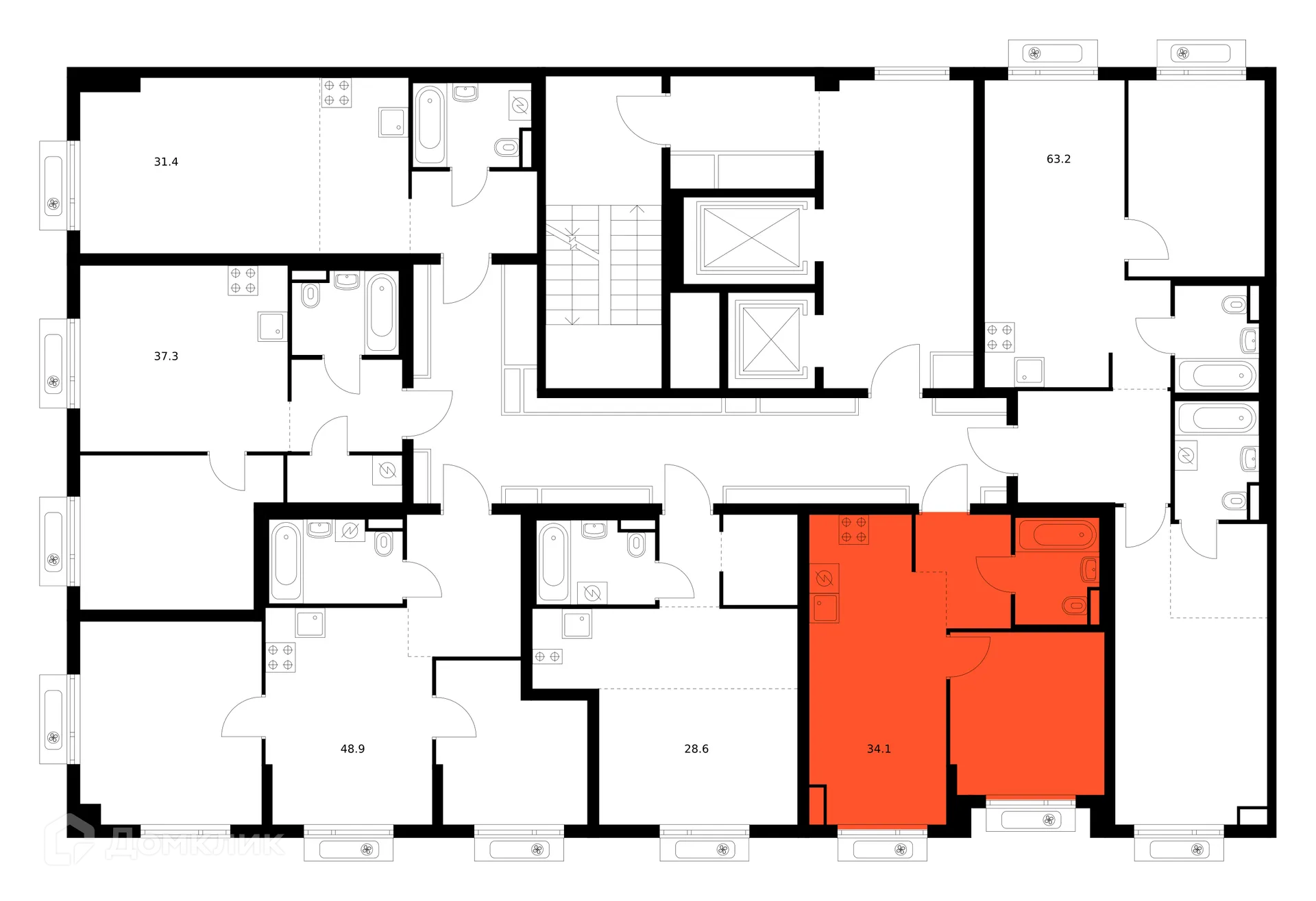 Планировка 1-комнатной квартиры 34.1 м² в ЖК Саларьево парк, г. Москва — фото 2