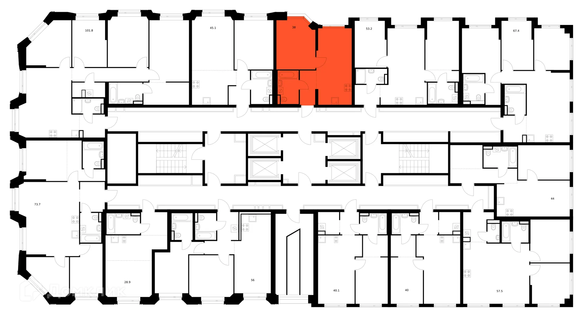 Планировка 1-комнатной квартиры 38 м² в ЖК Саларьево парк, г. Москва — фото 2