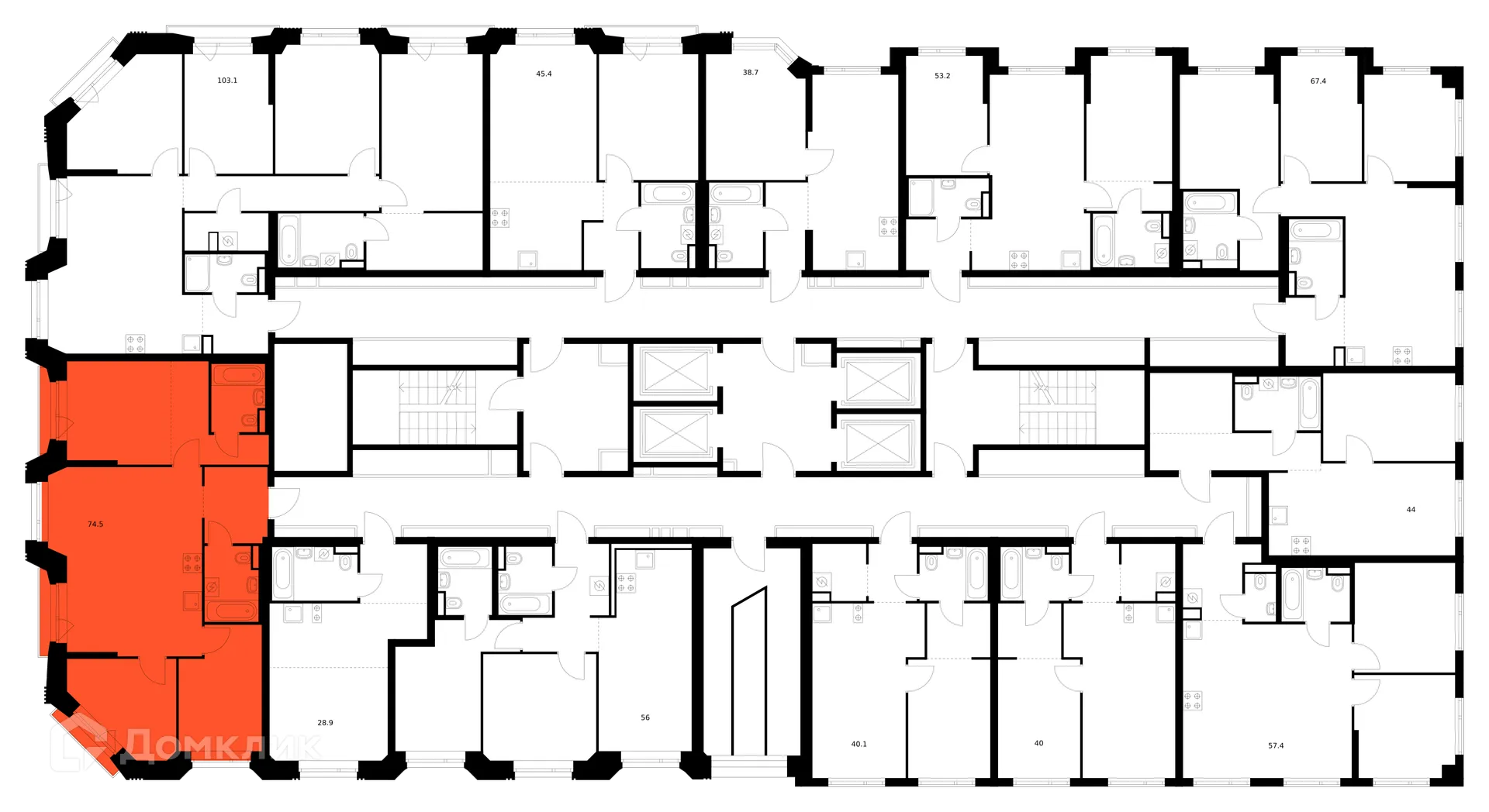 Планировка 3-комнатной квартиры 74.5 м² в ЖК Саларьево парк, г. Москва — фото 2