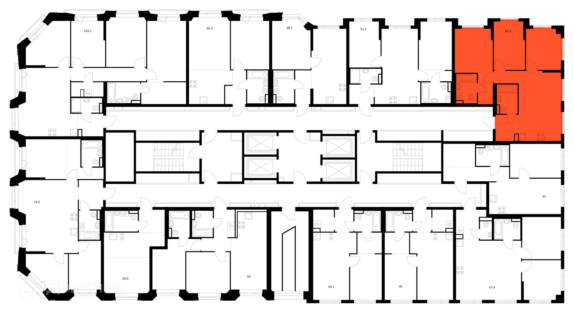 Планировка 3-комнатной квартиры 67.4 м² в ЖК Саларьево парк, г. Москва — фото 2