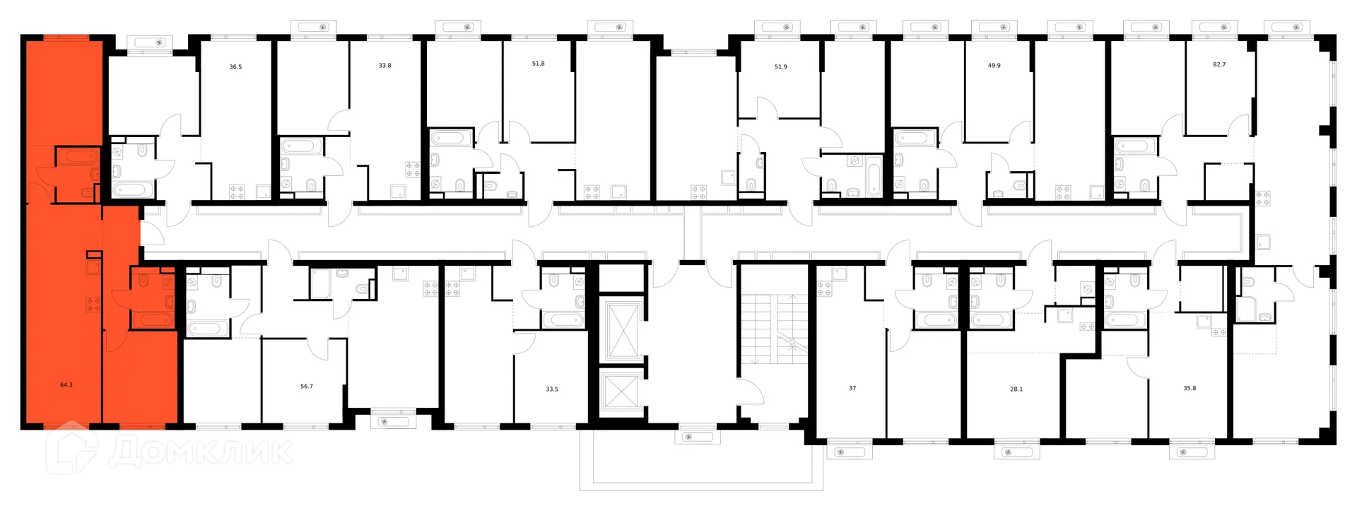 Планировка 2-комнатной квартиры 64.3 м² в ЖК Саларьево парк, г. Москва — фото 2