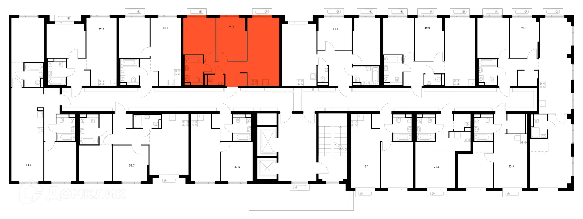 Планировка 2-комнатной квартиры 51.8 м² в ЖК Саларьево парк, г. Москва — фото 2
