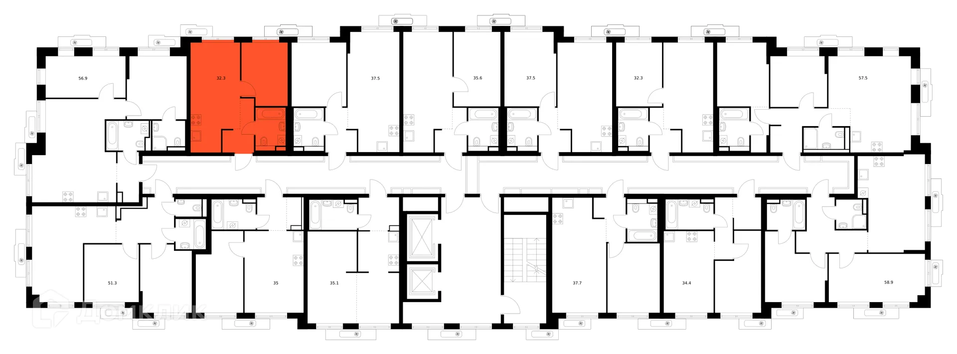 Планировка 1-комнатной квартиры 32.3 м² в ЖК Саларьево парк, г. Москва — фото 2