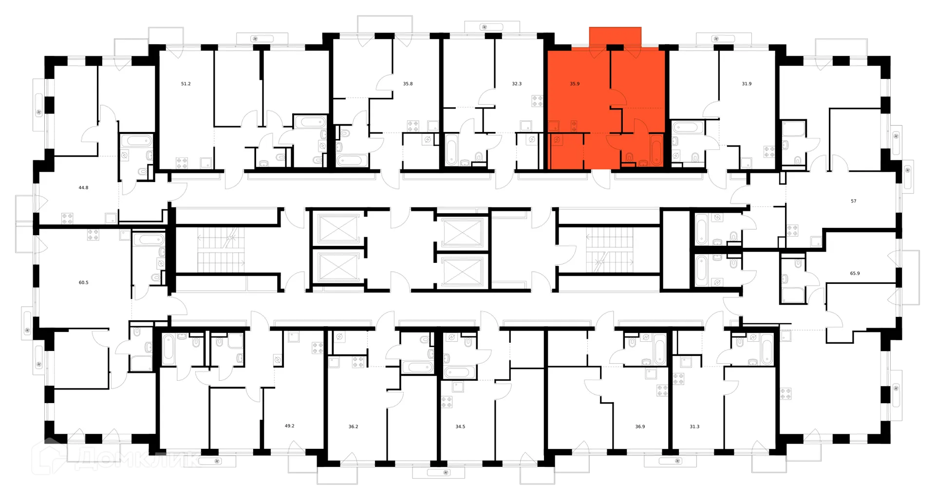 Планировка 1-комнатной квартиры 35.9 м² в ЖК Саларьево парк, г. Москва — фото 2