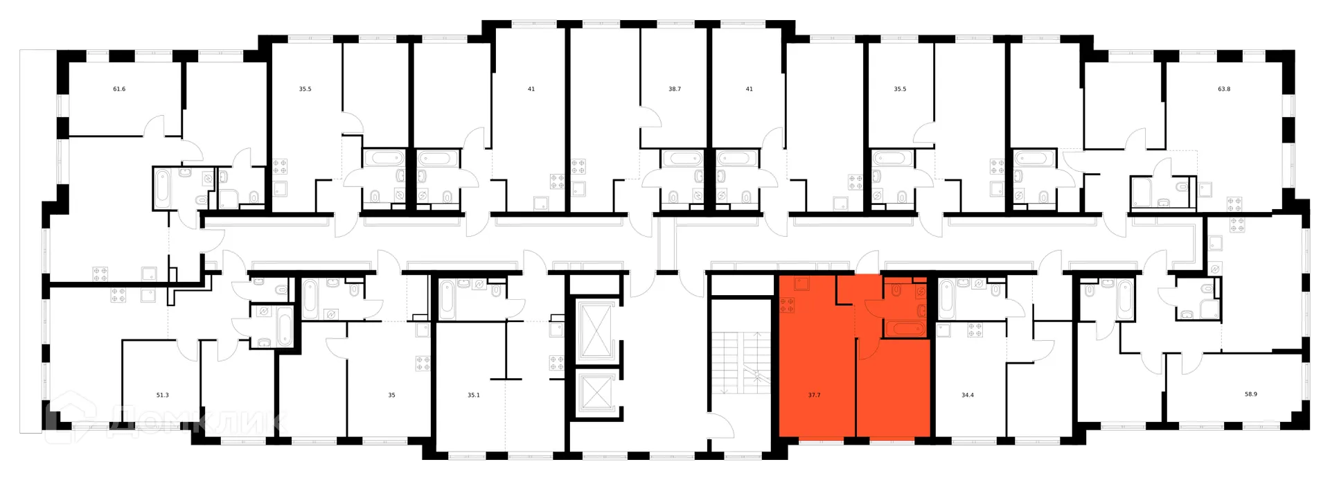Планировка 1-комнатной квартиры 37.7 м² в ЖК Саларьево парк, г. Москва — фото 2