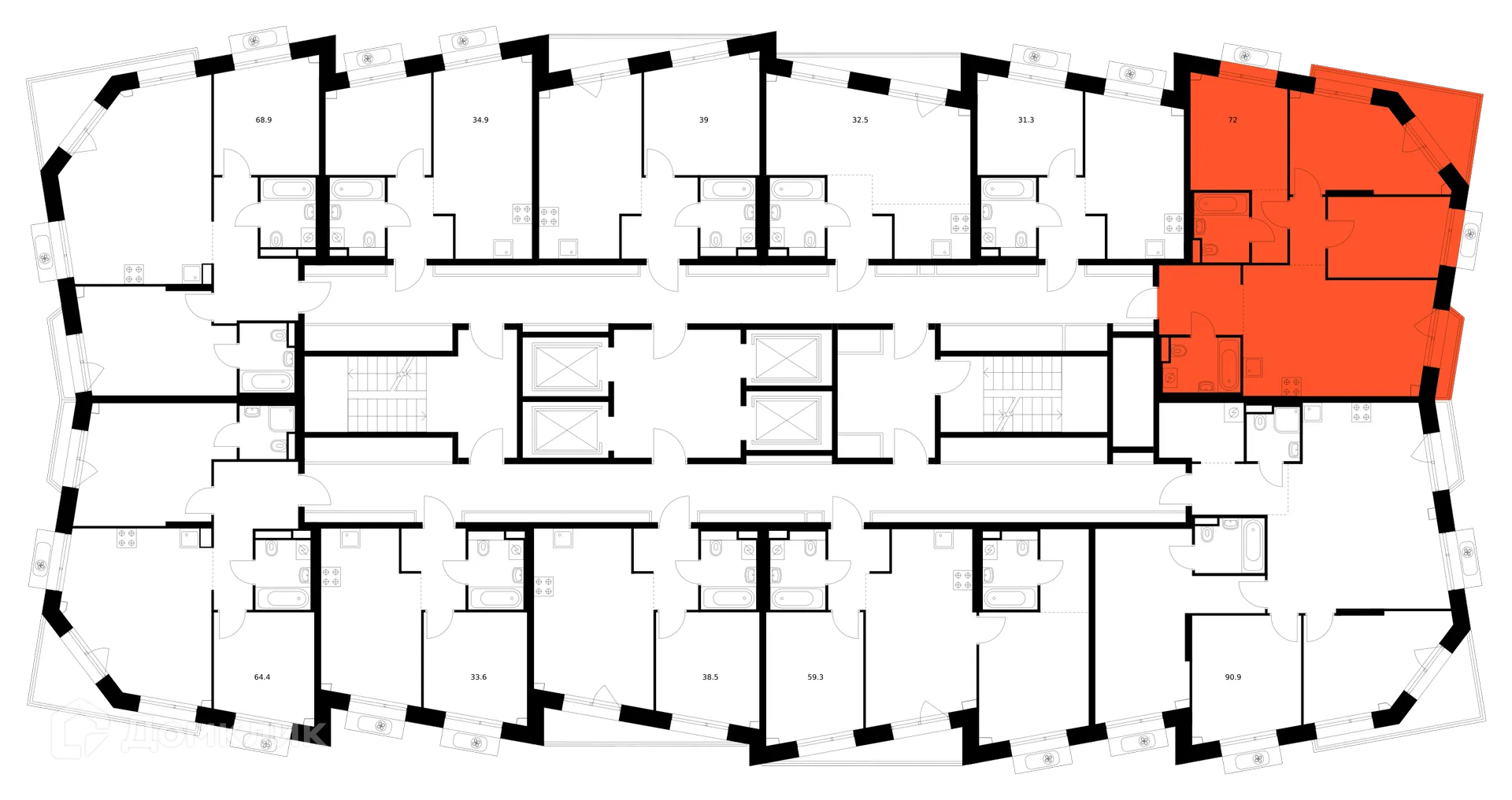 Планировка 3-комнатной квартиры 72 м² в ЖК Саларьево парк, г. Москва — фото 2