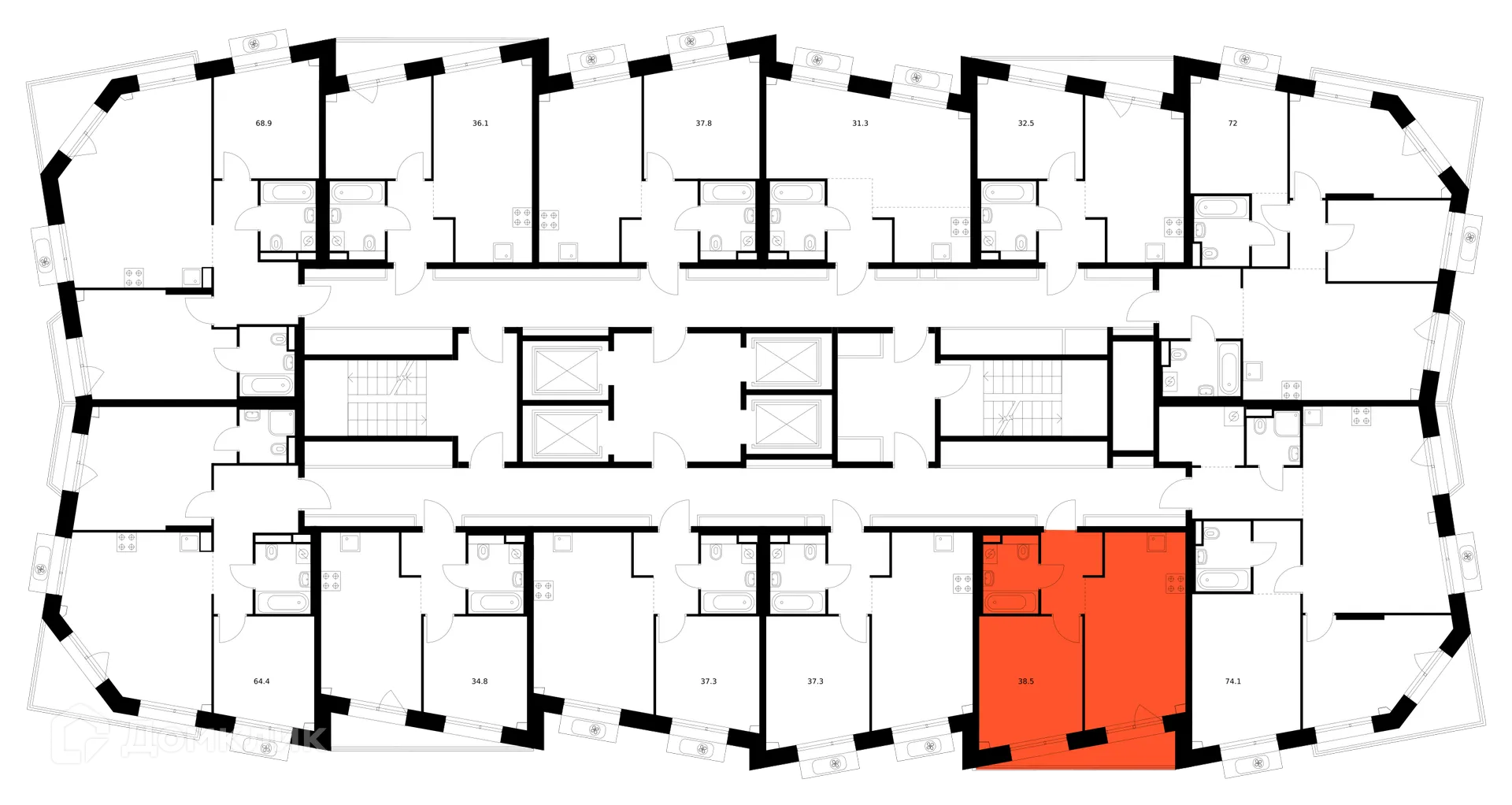 Планировка 1-комнатной квартиры 38.5 м² в ЖК Саларьево парк, г. Москва — фото 2