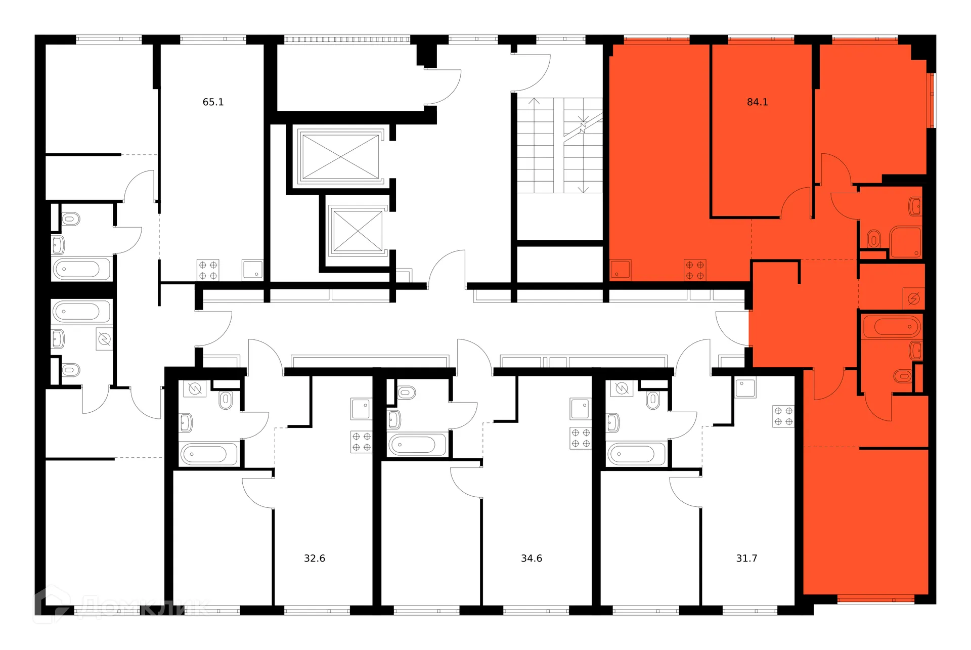 Планировка 3-комнатной квартиры 84.1 м² в ЖК Саларьево парк, г. Москва — фото 2