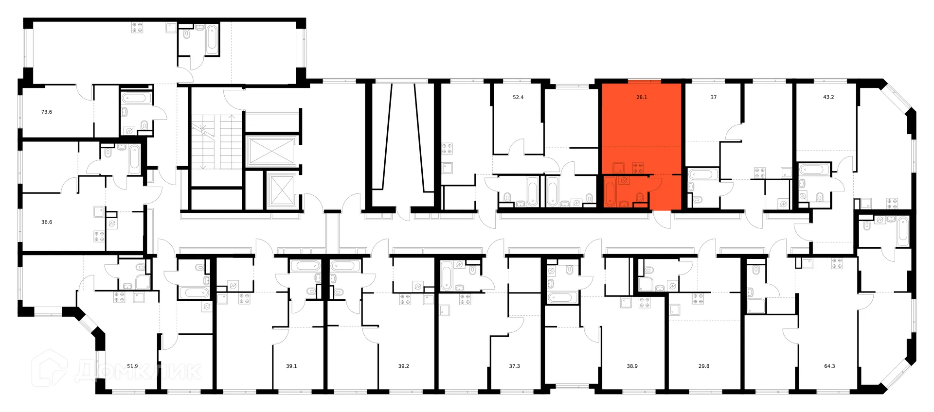 Планировка студии квартиры 28.1 м² в ЖК Саларьево парк, г. Москва — фото 2
