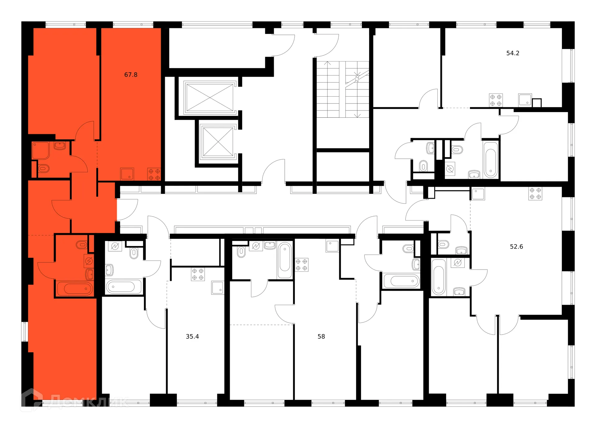 Планировка 2-комнатной квартиры 67.8 м² в ЖК Саларьево парк, г. Москва — фото 2