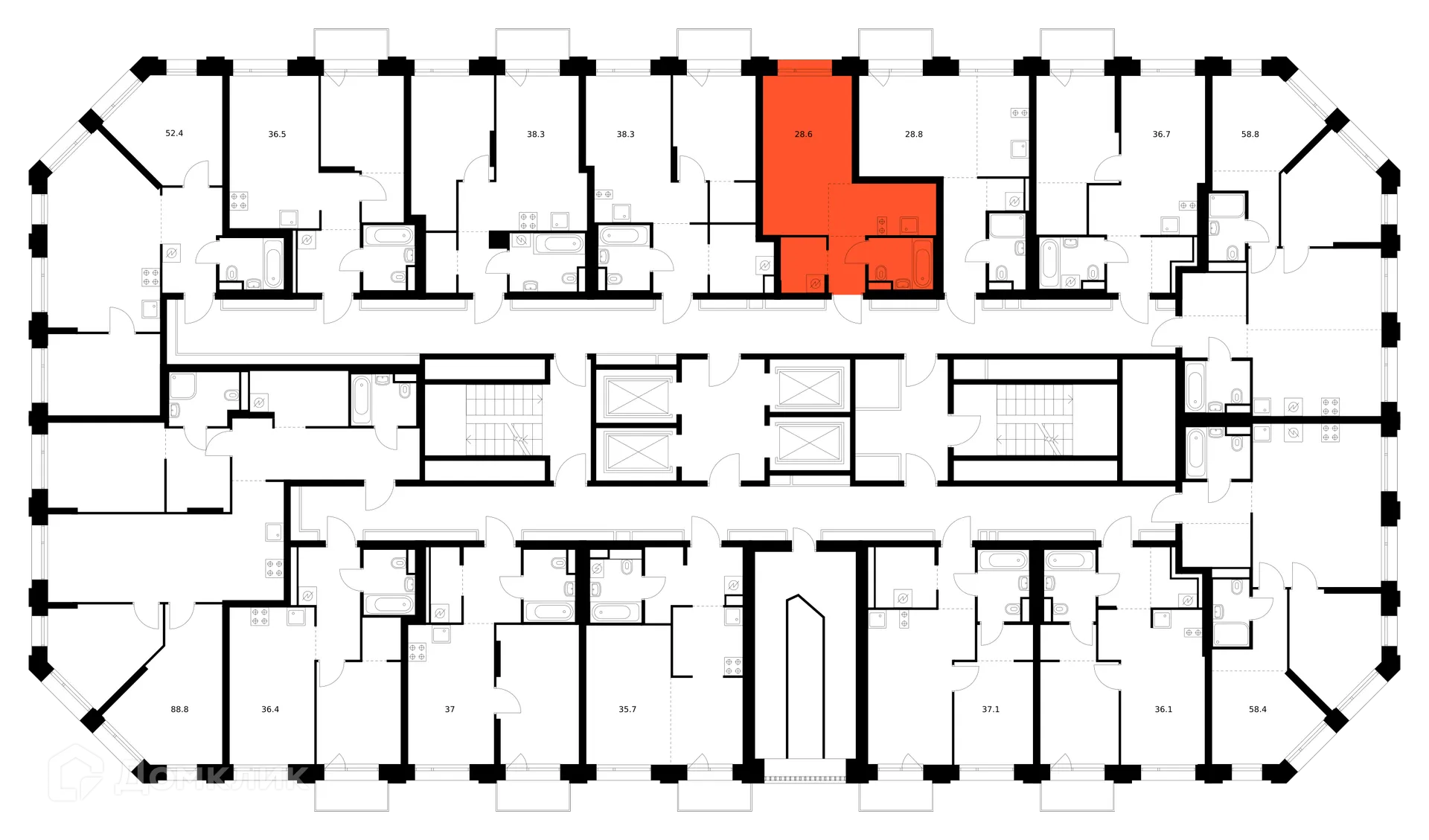 Планировка студии квартиры 28.6 м² в ЖК Саларьево парк, г. Москва — фото 2