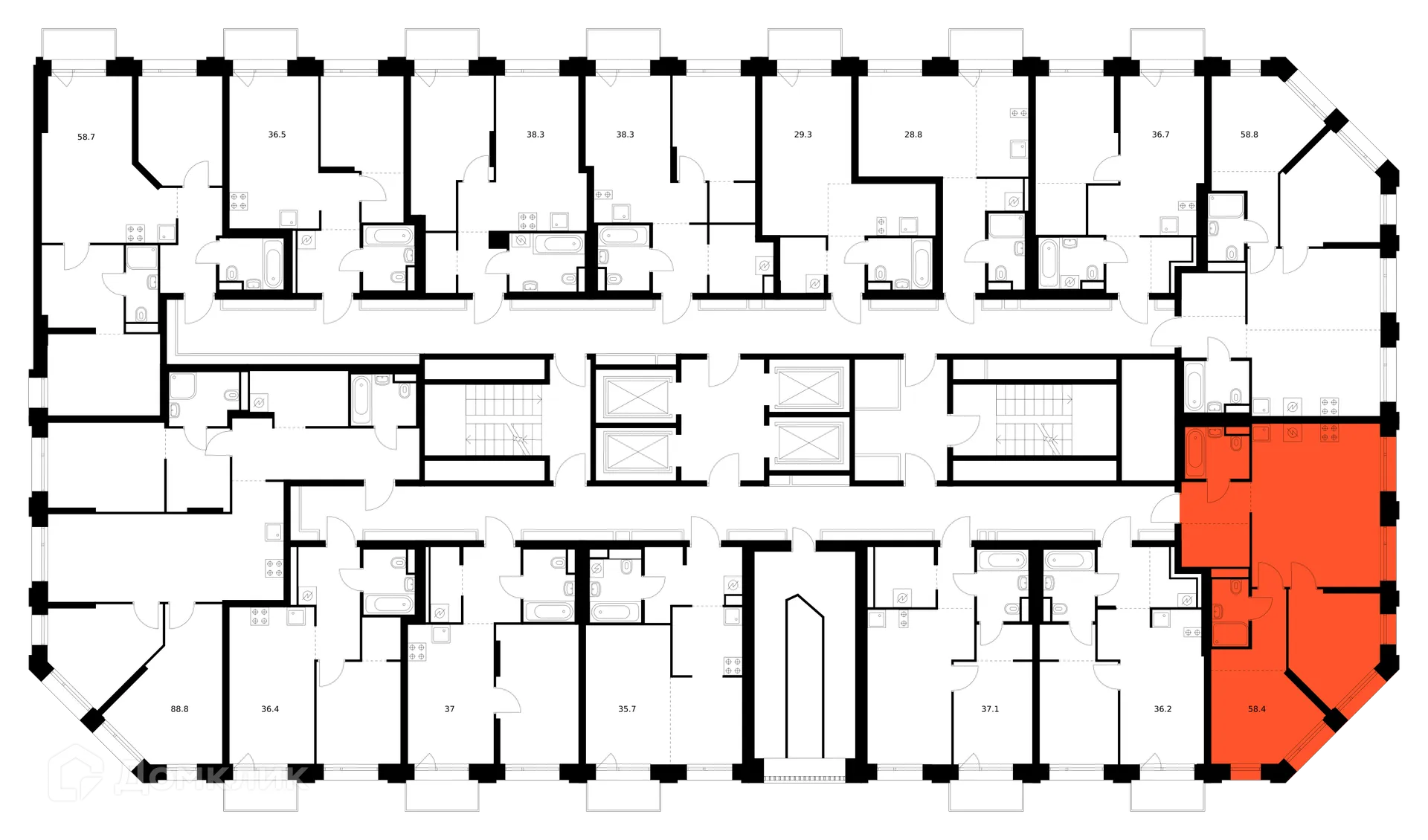 Планировка 2-комнатной квартиры 58.4 м² в ЖК Саларьево парк, г. Москва — фото 2
