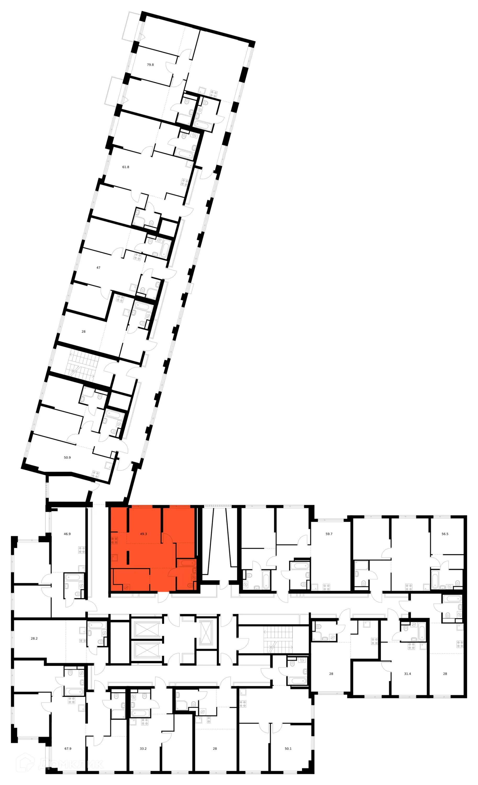 Планировка 1-комнатной квартиры 49.3 м² в ЖК Саларьево парк, г. Москва — фото 2