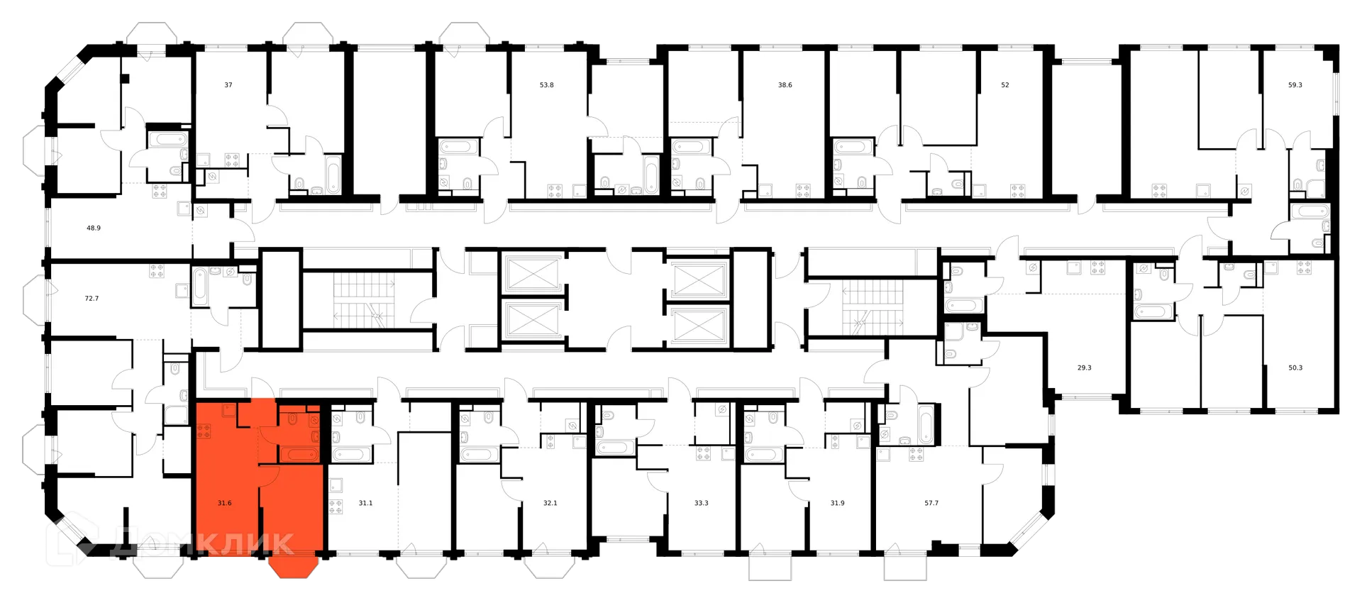 Планировка 1-комнатной квартиры 31.6 м² в ЖК Саларьево парк, г. Москва — фото 2
