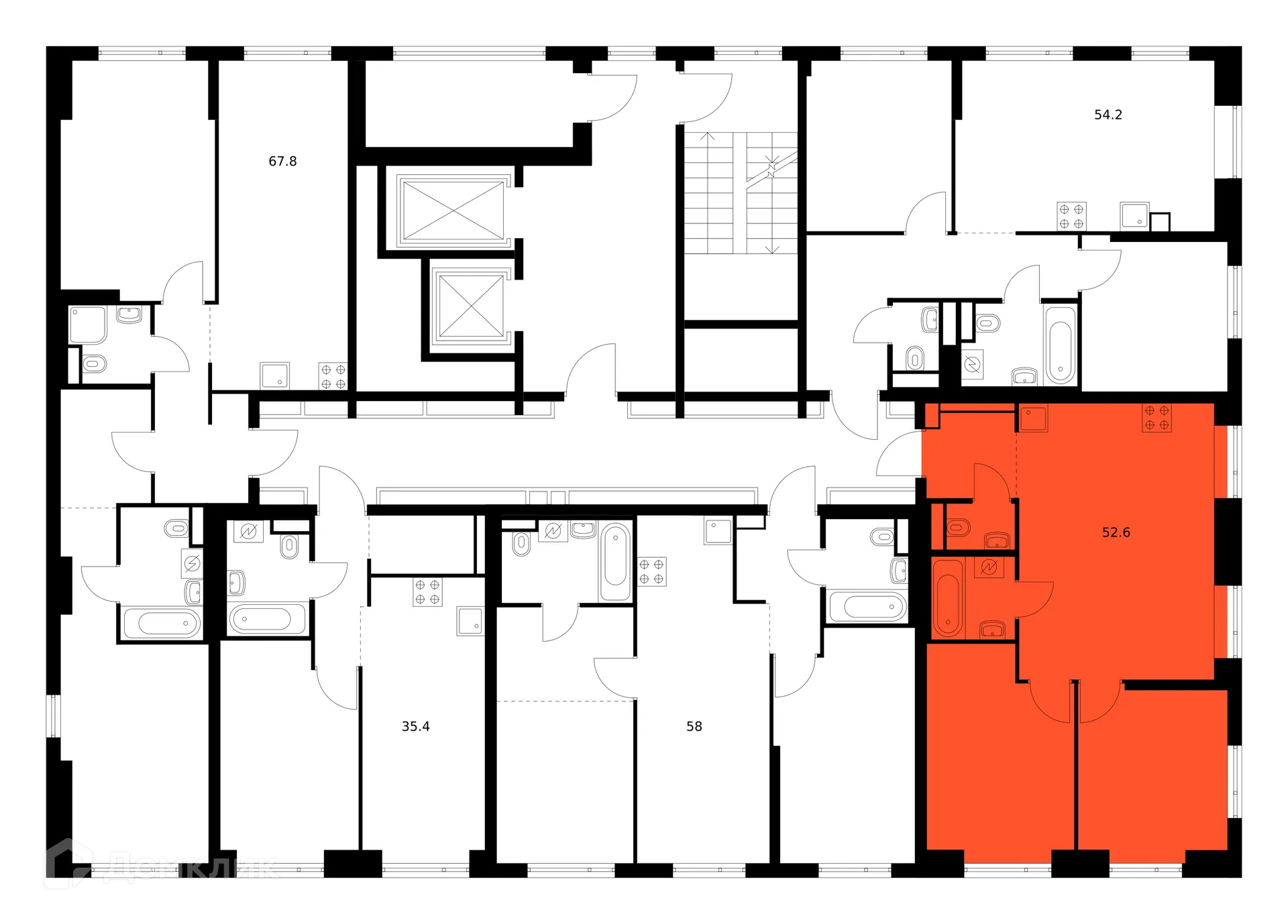 Планировка 2-комнатной квартиры 52.6 м² в ЖК Саларьево парк, г. Москва — фото 2