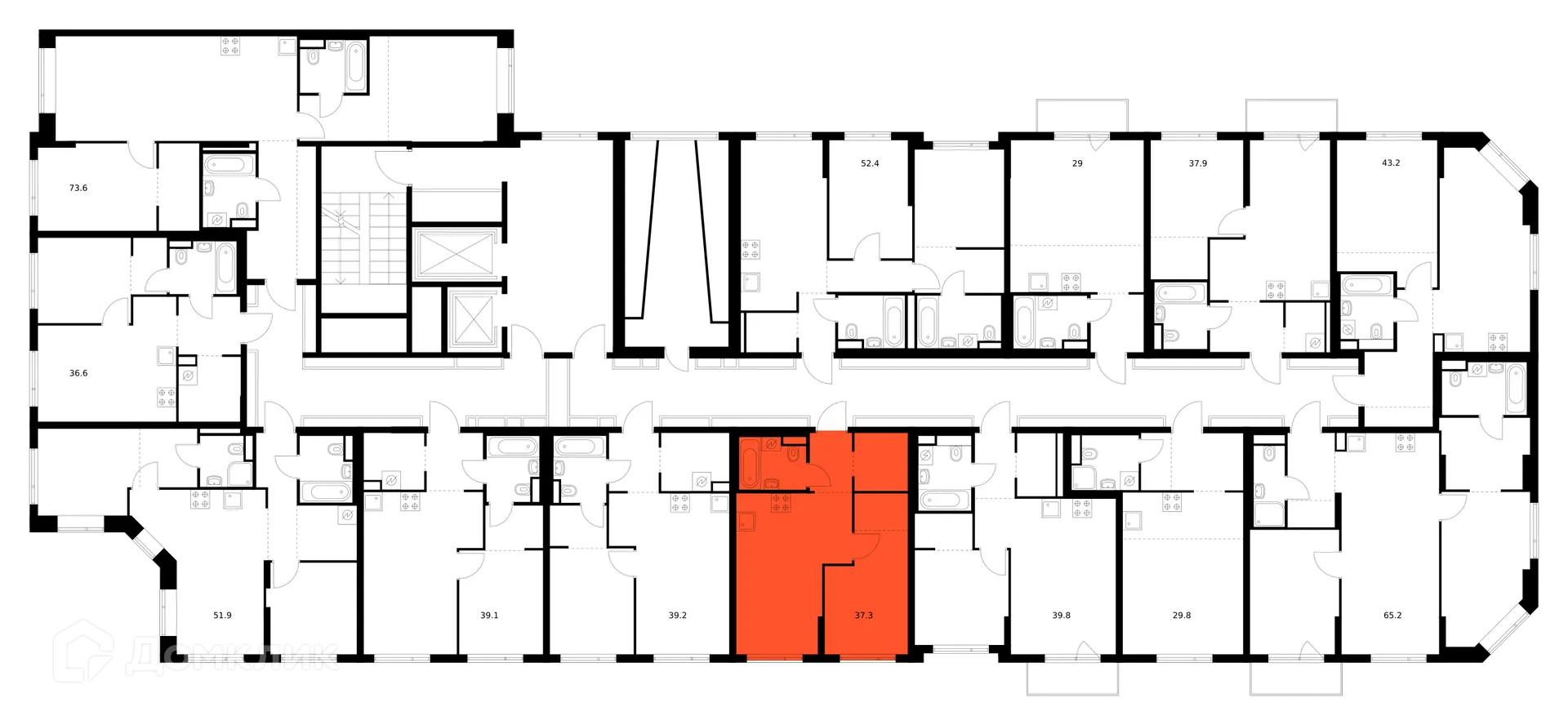 Планировка 1-комнатной квартиры 37.3 м² в ЖК Саларьево парк, г. Москва — фото 2
