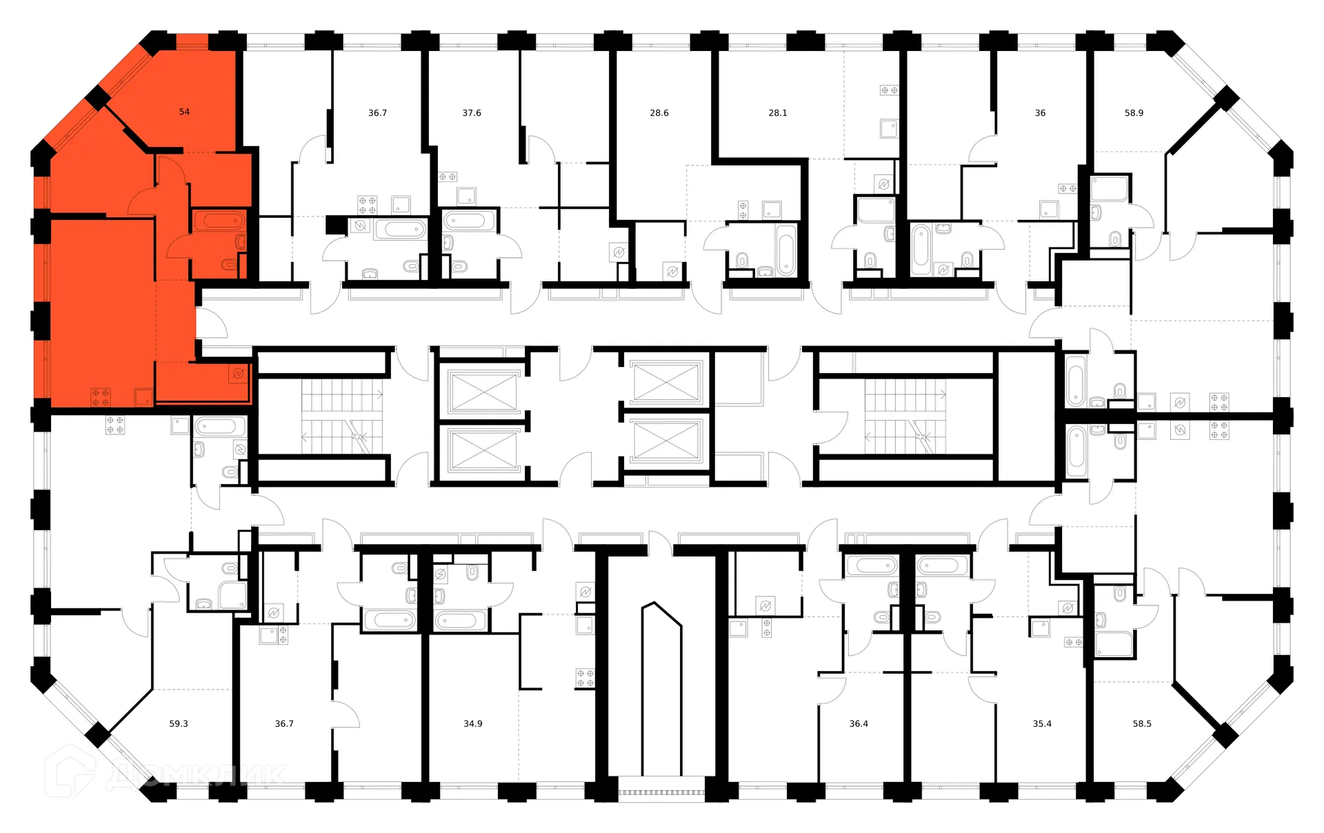 Планировка 2-комнатной квартиры 54 м² в ЖК Саларьево парк, г. Москва — фото 2