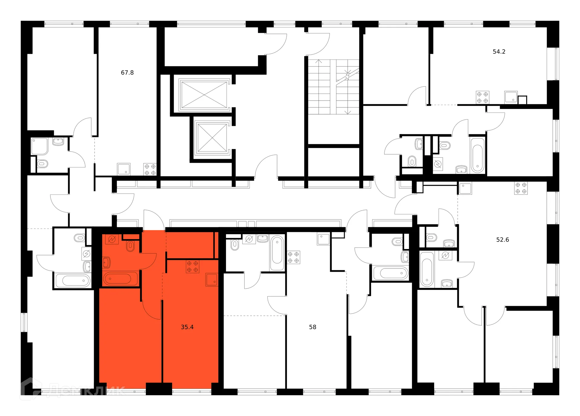 Планировка 1-комнатной квартиры 35.4 м² в ЖК Саларьево парк, г. Москва — фото 2