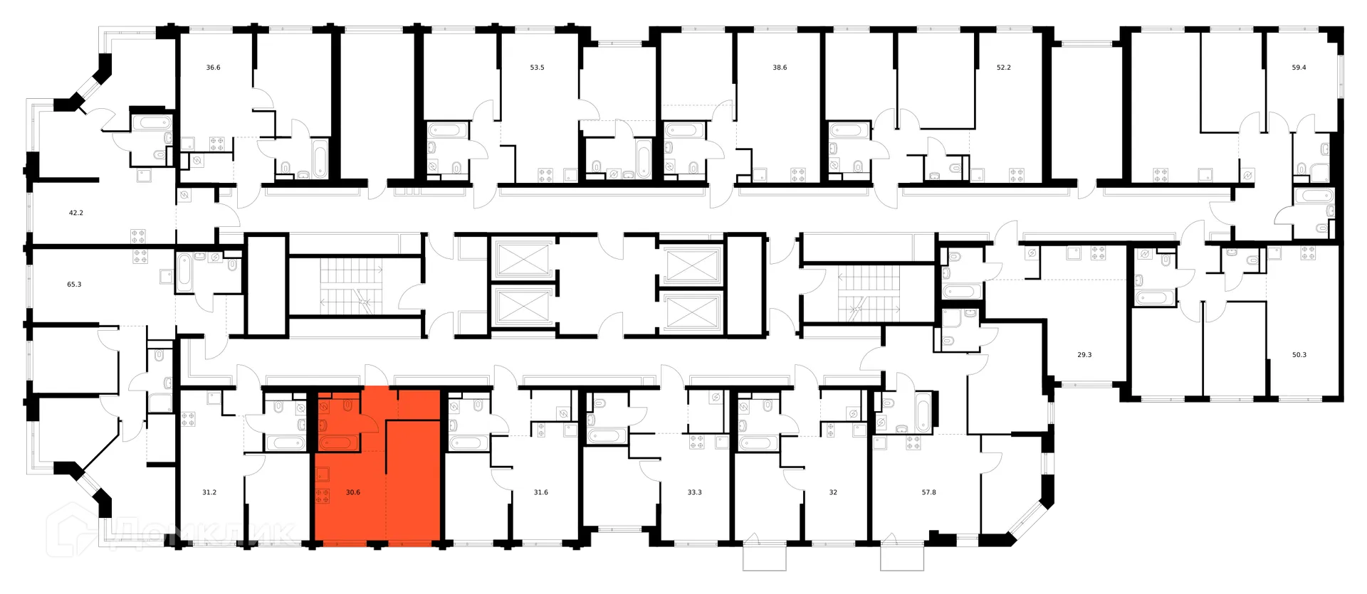 Планировка 1-комнатной квартиры 30.6 м² в ЖК Саларьево парк, г. Москва — фото 2