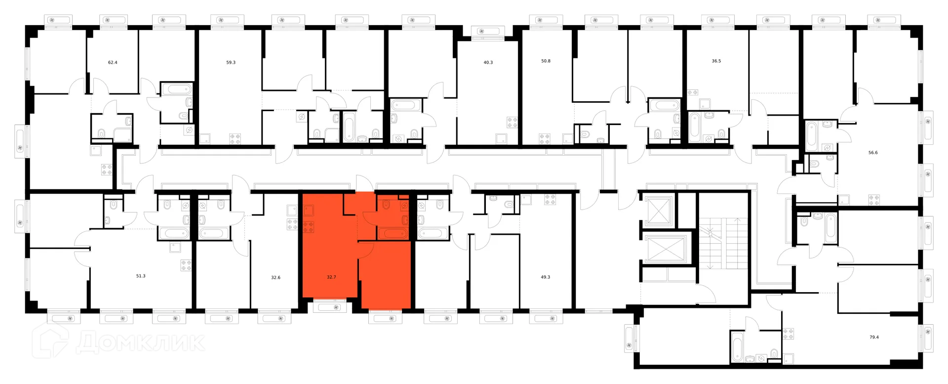 Планировка 1-комнатной квартиры 32.7 м² в ЖК Саларьево парк, г. Москва — фото 2